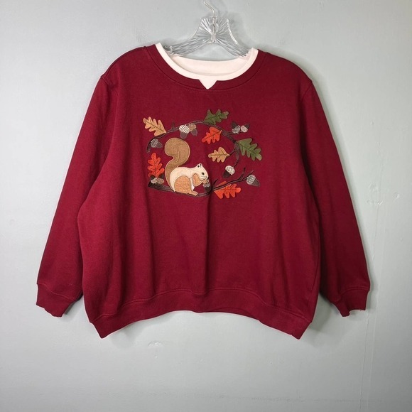 Rebecca Malone Petites Autumn Squirrel Applique Faux Layered Sweatshirt Size PXL - Picture 5 of 16